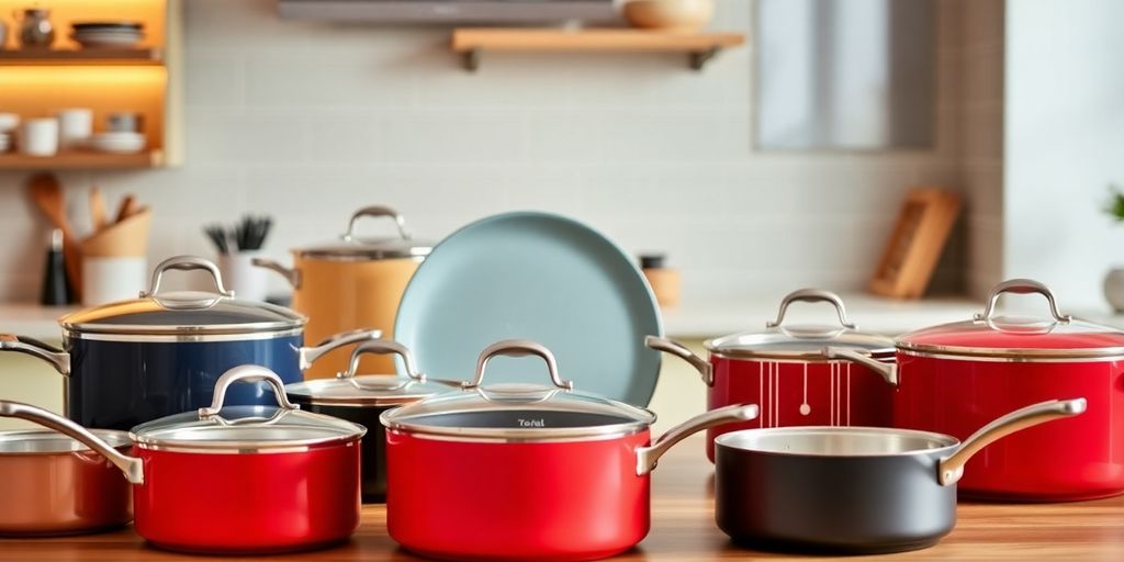 Best Tefal Cookware for Every Kitchen Colorful Tefal cookware in a modern kitchen setting.