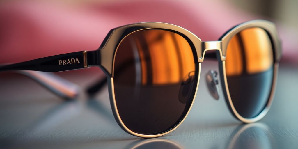 Prada Blog Close-up of elegant Prada sunglasses with intricate details.