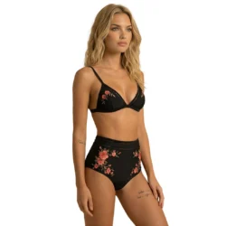 Black Flower High Waist Swimsuit