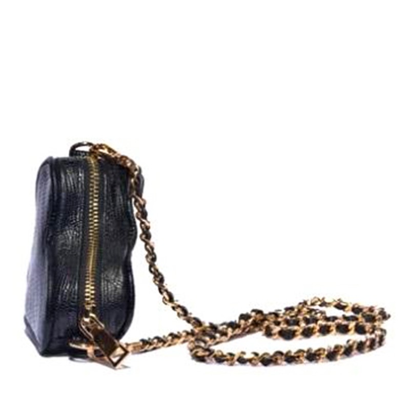 Mengotti Couture® Black Leather Python Print Necklace Bag - Sac Studio Black Leather Python Print-1