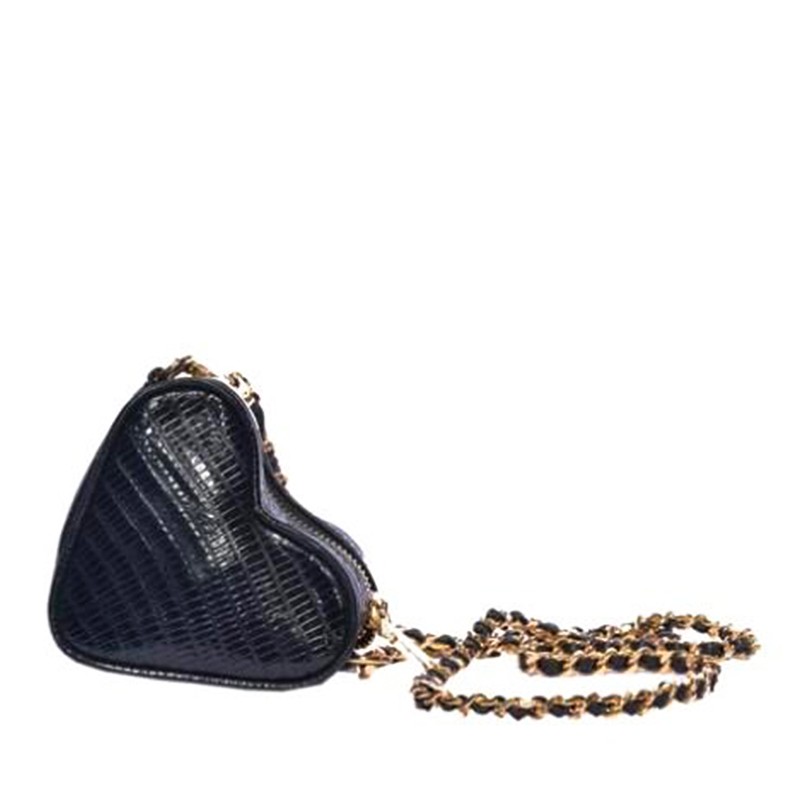 Mengotti Couture® Black Leather Python Print Necklace Bag - Sac Studio Black Leather Python Print