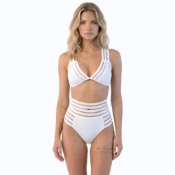 High Waist Stipped Two Piece Womens Swimwear