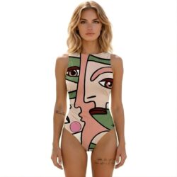 Swimming suit face patterned one piece colors
