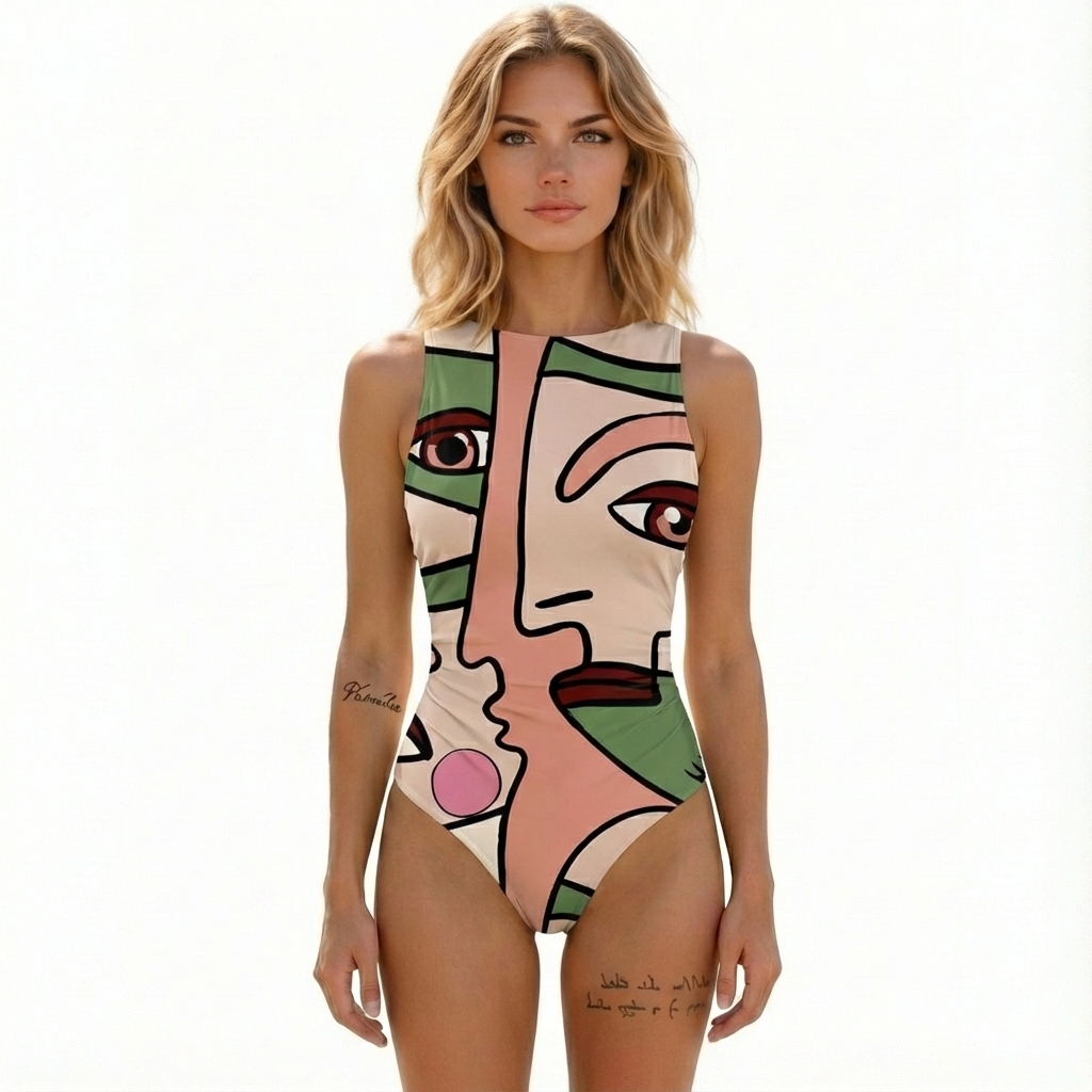 Swimming suit face patterned one piece colors Swimming suit face patterned one piece colors
