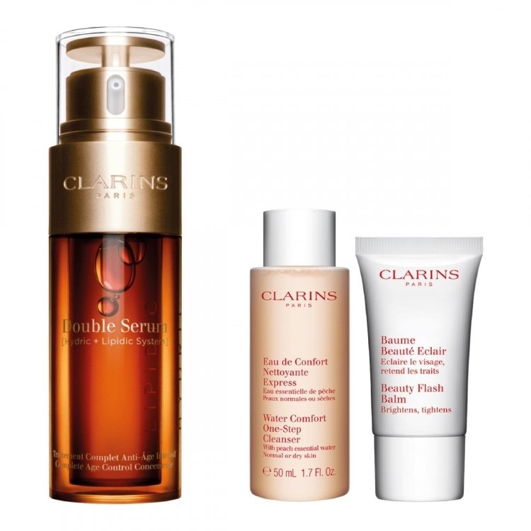 Clarins  Gift Set Clarins  Youthful Radiance Set: Double Serum 30Ml+ Cleansing Micellar Water 50Ml+ Beauty Flash Balm 15Ml