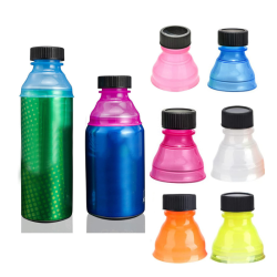 CLEAR PLASTIC BOTTLE WITH COLORED COVER