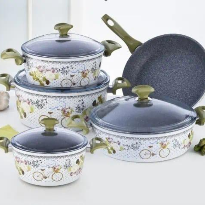 FALEZ COOKING SET OF 9 PCS GRANITE FLORABIKE