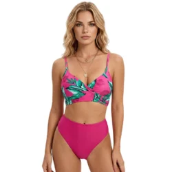 Flashy Floral Pink Two Piece Womens Swimsuit