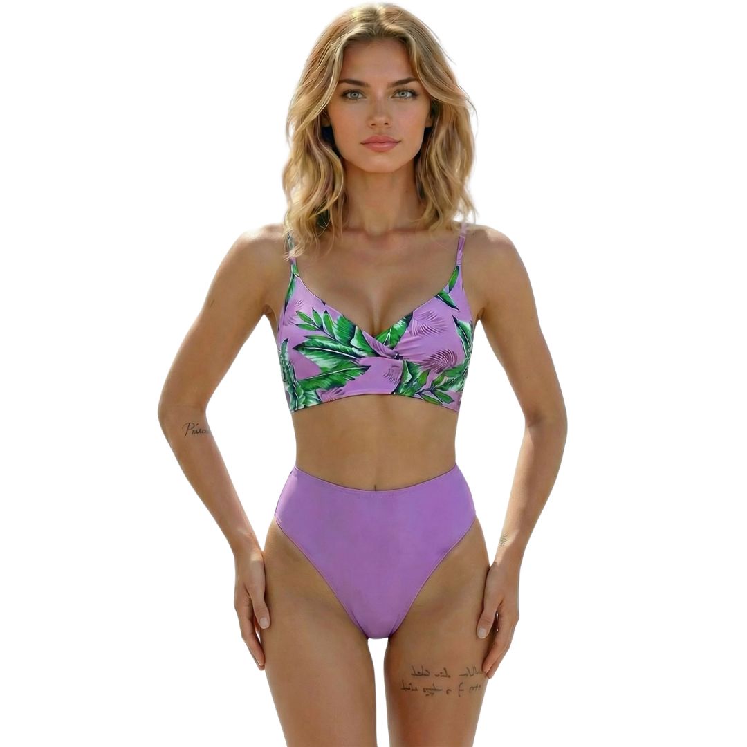 Mauve Floral Pink Two Piece Womens Swimsuit (3) Mauve Floral Pink Two Piece Womens Swimsuit