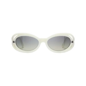 CHANEL Acetate Oval Sunglasses 71571A White