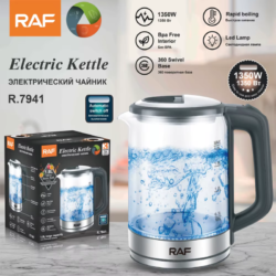 Raf 1350W 1.8L Borosilicate Glass Electric Kettle Tea Pot Cordless Kettle Water Boiler With Led Light