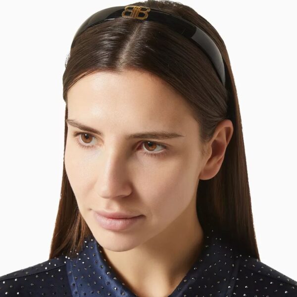 Balenciaga Country Club BB Black Headband in Acetate with Gold BB Hardware