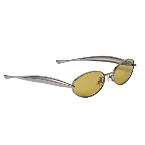 Bottega Veneta Sardine Oval-Frame Sunglasses Silver with Yellow Lenses