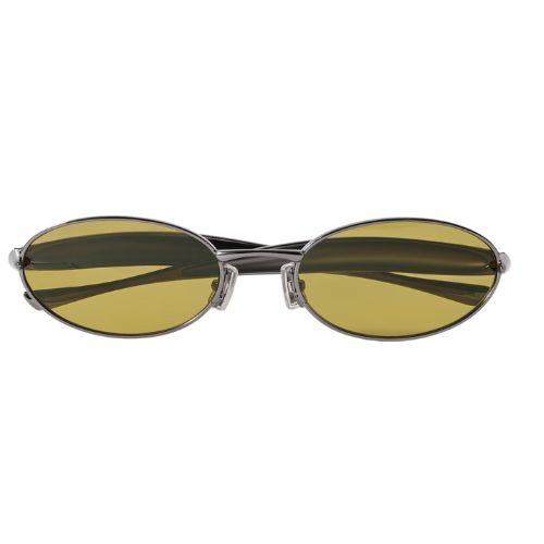 Bottega Veneta Sardine Oval-Frame Sunglasses Silver with Yellow Lenses