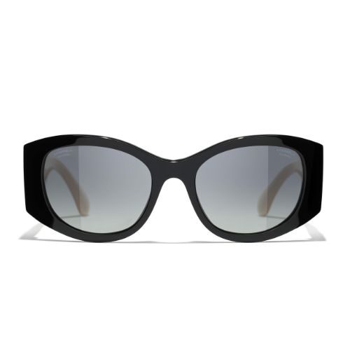 Chanel CH5524 Oval Sunglasses Black Acetate Frame