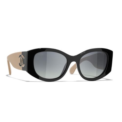 Chanel CH5524 Oval Sunglasses Black Acetate Frame