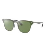 Ray-Ban Blaze Clubmaster RB3576N Polished Silver Frame with Dark Green Lens