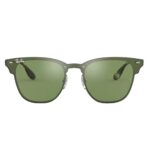 Ray-Ban Blaze Clubmaster RB3576N Polished Silver Frame with Dark Green Lens