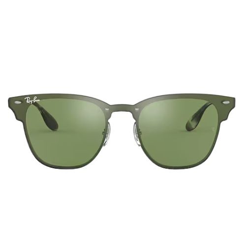 Ray-Ban Blaze Clubmaster RB3576N Polished Silver Frame with Dark Green Lens