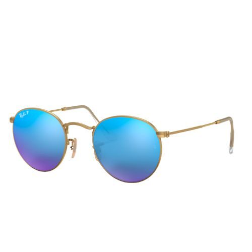 Ray-Ban RB3447 Round Sunglasses Gold Metal Frame with Blue Mirror Lenses
