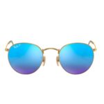 Ray-Ban RB3447 Round Sunglasses Gold Metal Frame with Blue Mirror Lenses
