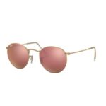 Ray-Ban RB3447 Round Sunglasses Gold Metal Frame with Pink Mirror Lenses