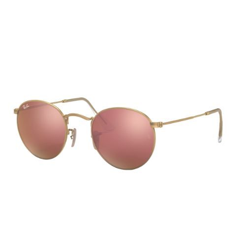 Ray-Ban RB3447 Round Sunglasses Gold Metal Frame with Pink Mirror Lenses
