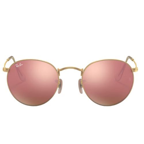 Ray-Ban RB3447 Round Sunglasses Gold Metal Frame with Pink Mirror Lenses