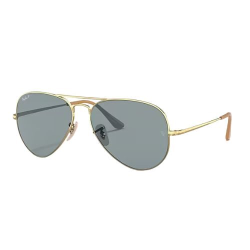 Ray-Ban RB3689 Aviator Metal II Sunglasses Polished Arista Gold Light Blue Lenses