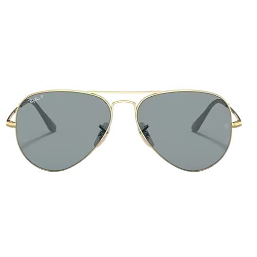 Ray-Ban RB3689 Aviator Metal II Sunglasses Polished Arista Gold Light Blue Lenses