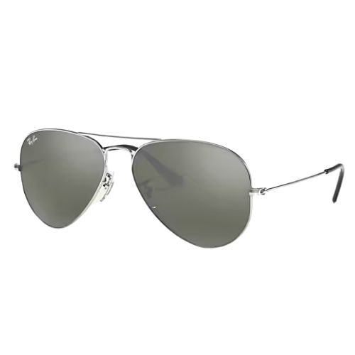 Ray-Ban RB3025 Aviator Mirror Sunglasses Polished Silver with Grey Lenses