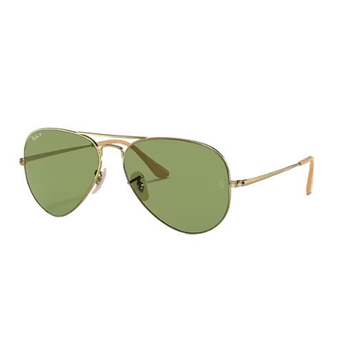 Ray-Ban RB3689 9064O9 Aviator Metal II Sunglasses Polished Arista Gold / G-15 Green