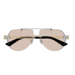 Bottega Veneta BV1342S 002 Sunglasses Shiny Silver & Gold with Light Brown Mirror Lens