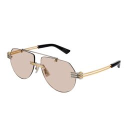 Bottega Veneta BV1342S 002 Sunglasses Shiny Silver & Gold with Light Brown Mirror Lens