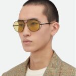 Bottega Veneta BV1344S 001 Sunglasses Yellow Gold Mixed Green Aviator