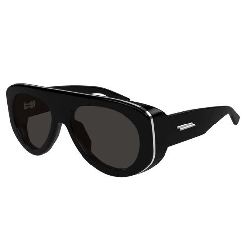 Bottega Veneta BV1362S 006 Shiny Black Pilot Sunglasses with Black Lenses