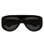 Bottega Veneta BV1362S 006 Shiny Black Pilot Sunglasses with Black Lenses