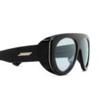 Bottega Veneta BV1362S 006 Shiny Black Pilot Sunglasses with Light Blue Lenses