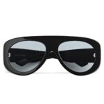Bottega Veneta BV1362S 006 Shiny Black Pilot Sunglasses with Light Blue Lenses