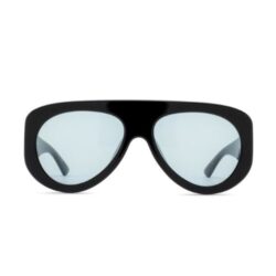 Bottega Veneta BV1362S 006 Shiny Black Pilot Sunglasses with Light Blue Lenses