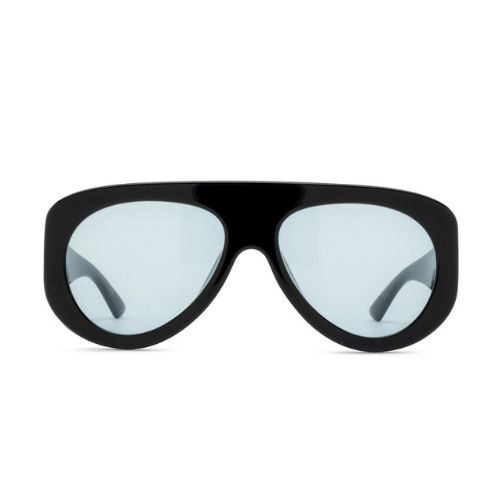 Bottega Veneta BV1362S 006 Shiny Black Pilot Sunglasses with Light Blue Lenses