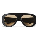 Bottega Veneta BV1362S 006 Shiny Black Pilot Sunglasses with Orange Lenses