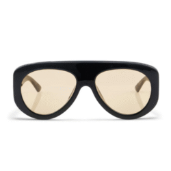 Bottega Veneta BV1362S 006 Shiny Black Pilot Sunglasses with Orange Lenses
