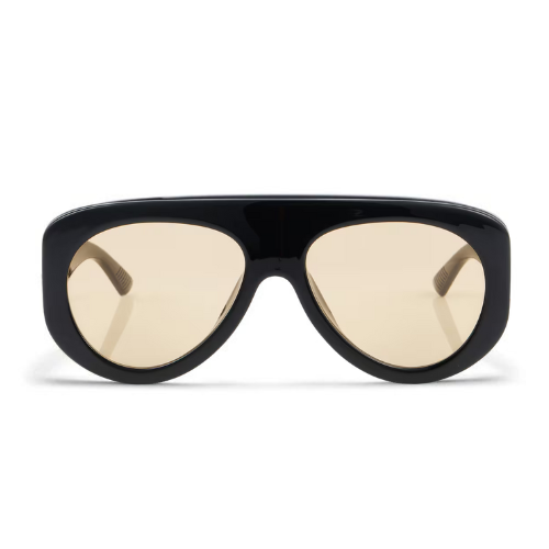 Bottega Veneta BV1362S 006 Shiny Black Pilot Sunglasses with Orange Lenses