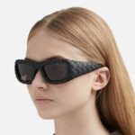 Bottega Veneta Intrecciato Rectangular Sunglasses Black Acetate