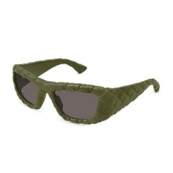 Bottega Veneta Intrecciato Rectangular Sunglasses Green Acetate