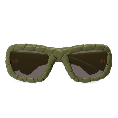 Bottega Veneta Intrecciato Rectangular Sunglasses Green Acetate