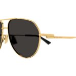 Bottega Veneta BV1302S 001 Aviator Sunglasses in Gold with Dark Grey Lenses