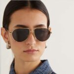 Bottega Veneta BV1302S 001 Aviator Sunglasses in Gold with Dark Grey Lenses