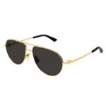 Bottega Veneta BV1302S 001 Aviator Sunglasses in Gold with Dark Grey Lenses
